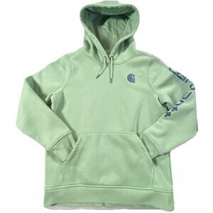 Carhartt Hoodie Womens Medium Relaxed Fit Logo Sleeve Sweatshirt TS0288-W Green